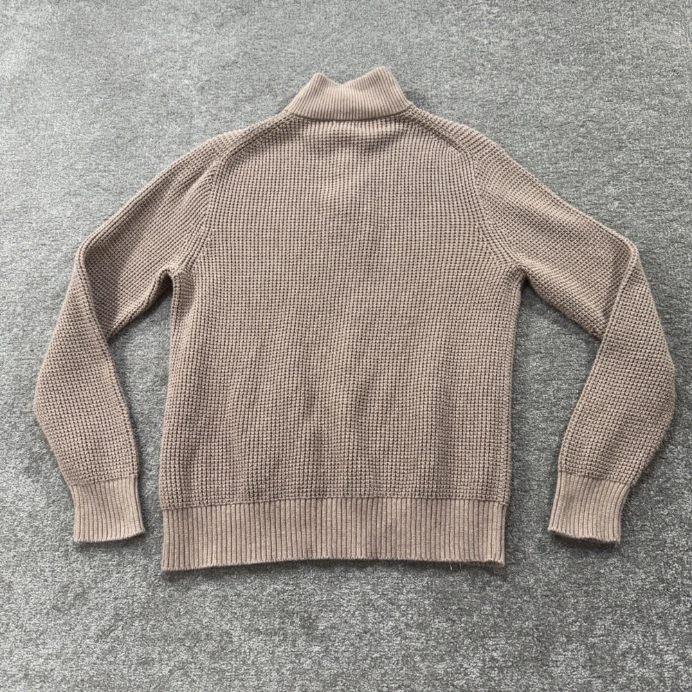 J Crew Quarter Zip Sweater Mens Medium Tan Cotton Waffle Knit‎ Pullover C52 Top